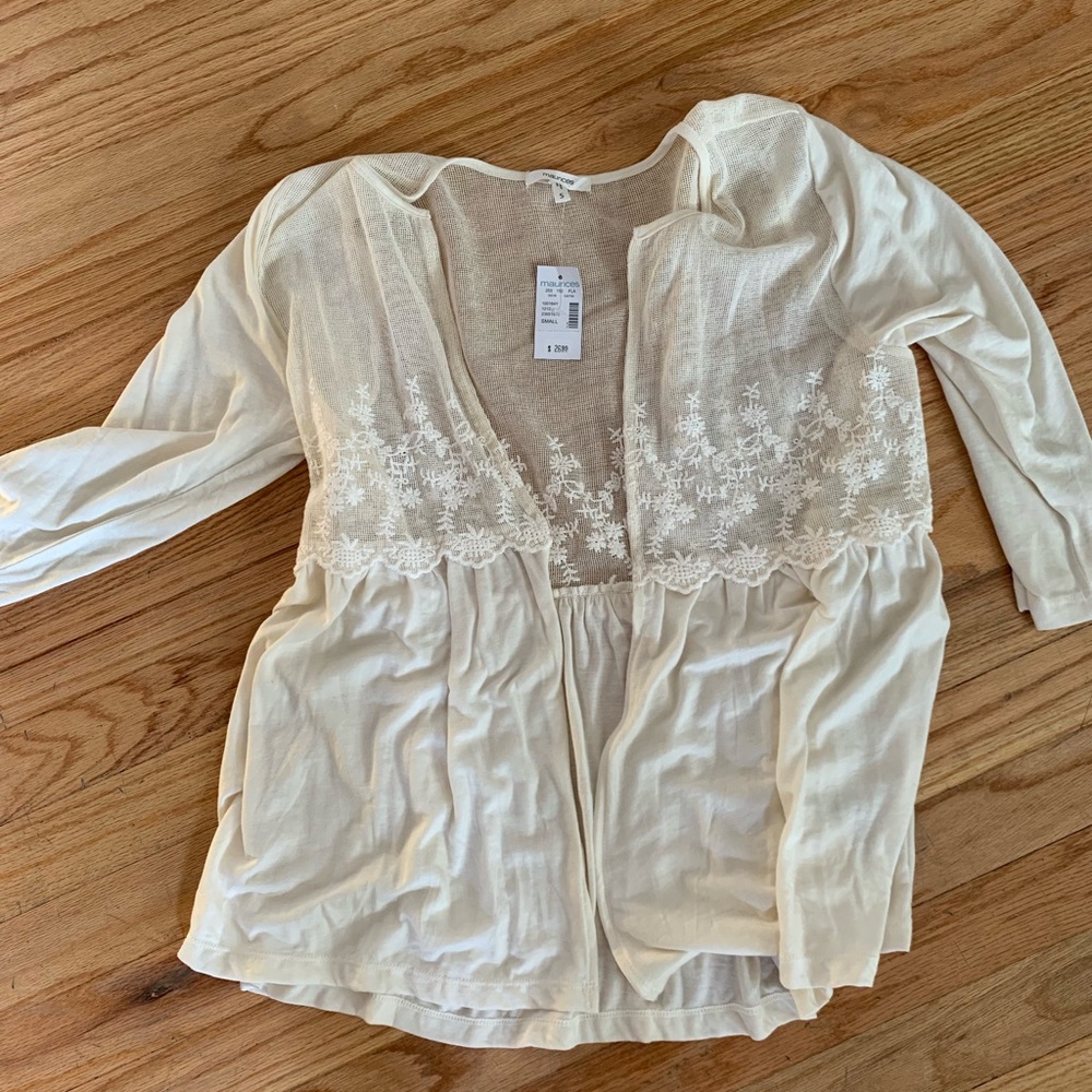 White Lace Half Quarter Sleeve Cardigan